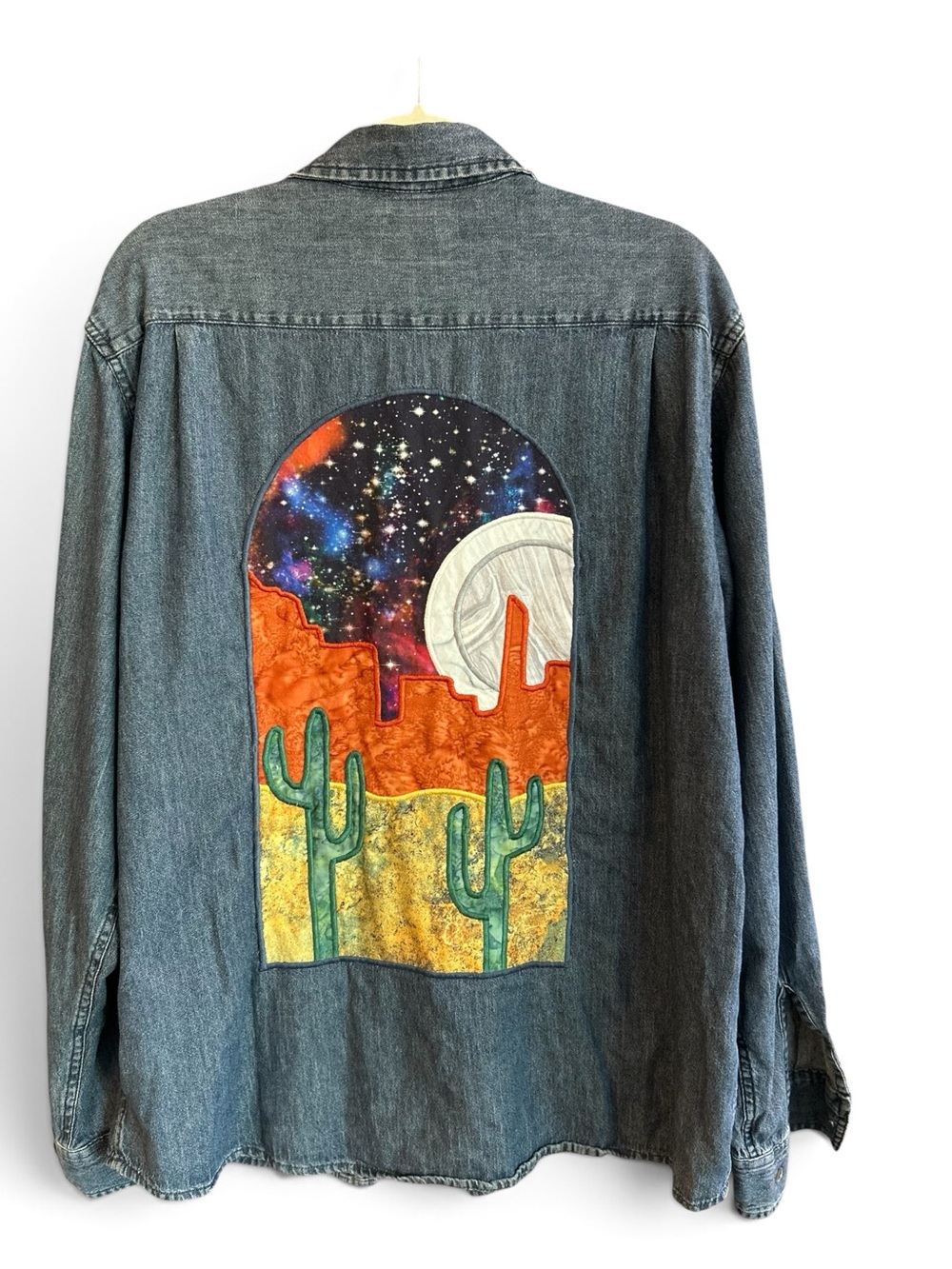 Handcrafted  Upcycled Desert Scene Patch Denim Jacket -   Artist Made in NM